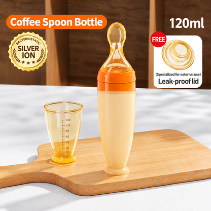 BPA-free silicone baby food container (120ml) — designed for on-the-go feeding and leak-proof; includes a spoon, a sealing lid, and a stable, suction-cup base. This durable, dishwasher-safe container makes feeding your baby more convenient.