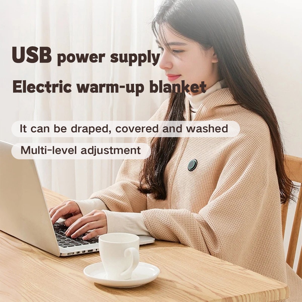 🛋️❤️Hands‑Free Zipper‑Wearable USB Heated‑Shawl | Fast‑Heat For Office Desk‑Work & Indoor‑Relax🧣